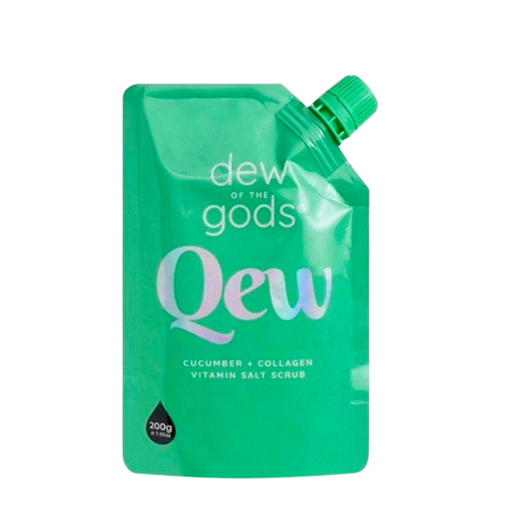 Dew of the Gods Qew Cucumber + Collagen Vitamin Salt Scrub New Size 7.05oz